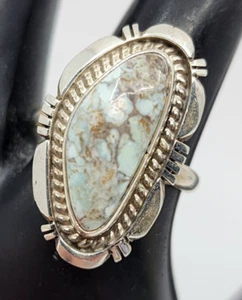 Navajo Signed TF Dry Creek Turquoise Sterling Silver Ring Size 9 - Picture 1 of 9