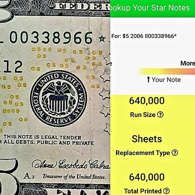 2006 $5 F** STAR✯NOTE RARE - iL 00 33 89 66✯ 640k RUN - Image 1 of 4