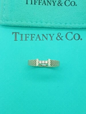 Anillo Tiffany & Co. Plata Diamante Malla Somerset Banda Talla N Reino Unido, 6,75 EE.UU. o 54 UE Foto 1 de 4
