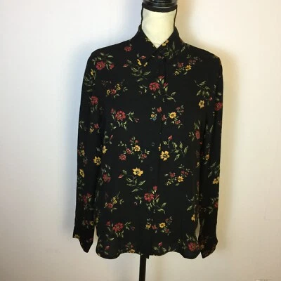 Vtg Jones New York Shirt Blouse Size 12 Womans Black Floral 100% Silk Button Up - Image 1 of 4