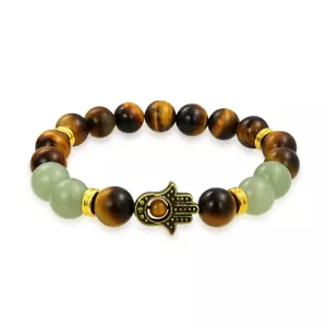 Unisex Talisman Amulet Stretch Bracelet with Gemstones and Hamsa Hand Charm - Picture 1 of 13