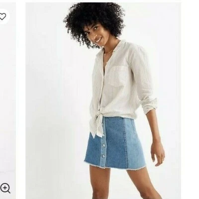 Madewell Tie-Front Cropped Long Sleeve Button Down Shirt in Stripe XS - Image 1 of 4