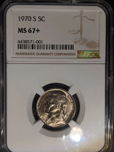 1970-s ngc ms67+ Jefferson Nickel Pop Top 1/0 Among Finest Known! - Bild 1 von 2