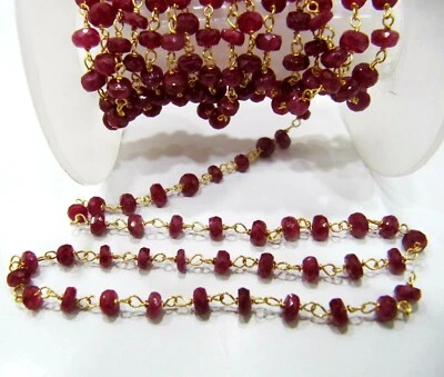 Cadena con cuentas de rosario de oro puro de 18 quilates rubí natural de 1 pie cuentas facetadas Rondelle de 4 mm  Foto 1 de 4