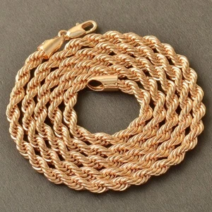 Lange Kette Mesh Seil 60cm x 4mm gold gedreht Herren Damen Neu - Bild 1 von 3