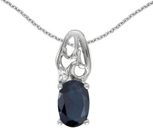 14k White Gold Oval Sapphire and Diamond Pendant (no chain) (CM-P2582XW-09) - Picture 1 of 1