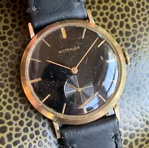 Vintage Wittnauer Black Dial 10K Gold Filled Manual Wind Wristwatch - Picture 1 of 8