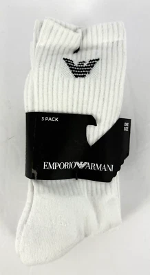 Paquete de 3 calcetines EMPORIO ARMANI para hombre blancos Crew NUEVO Foto 1 de 4