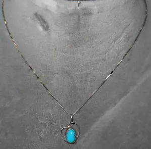 COLGANTE CORAZÓN TURQUESA Y SS EN CADENA CAJA ESTERLINA 18", VINTAGE, ¡ARTÍCULO LINDO! - Imagen 1 de 12