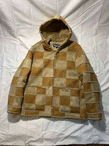 Supreme S/S 2020 Faux Suede Patchwork Hooded Jacket Brown Size Medium Fur Lined - Picture 1 of 11