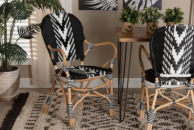 Adrika Two-Tone Black and White Weaving and Natural Rattan Dining Chair - Image 1 of 4