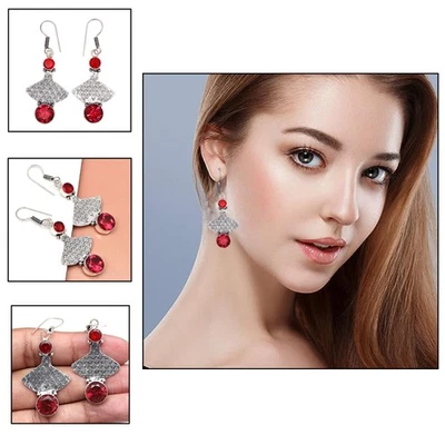 Pink Tourmaline Gemstone Unisex Women's Ethnic Silver Jewelry Earring 1.5'' - Image 1 of 4