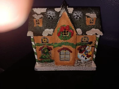 VINTAGE DELICATES METAL CHRISTMAS HOUSE LANTERN TEA LIGHTS HOLIDAY DECOR Village - Image 1 of 4