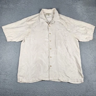 Tommy Bahama Shirt Mens Extra Large Beige Floral Palm Silk Short Sleeve Hawaiian - Image 1 of 4