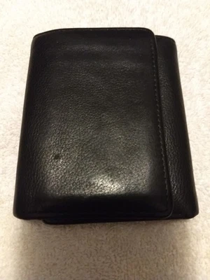 Perry Ellis Genuine Leather Trifold Wallet, Black, w/ 2 Clear ID Windows - Image 1 of 4