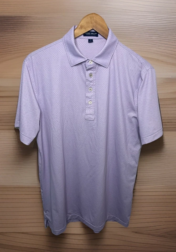 Peter Millar Crown Crafted Golf Polo Men’s Medium Purple Geometric Print S/S - Image 1 of 4