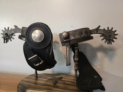 Espuelas E Garcia con correas negras con funda a juego - tiro montado en vaquero Foto 1 de 4