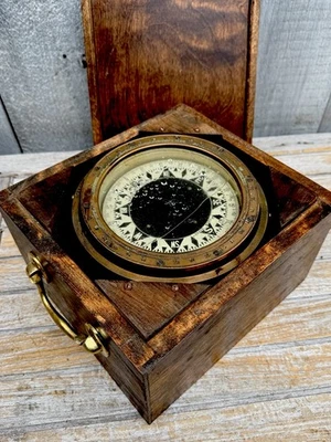 Nuniotani Seiki Seisakusho Co. Ship Compass approx 7.5” Dia. Wood Case Antique - Image 1 of 4