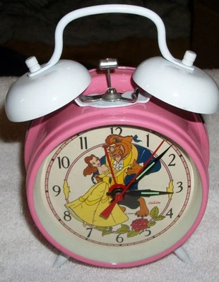 Reloj despertador vintage 1991 Disney La Bella y la Bestia cuerda doble campana rayo de sol Foto 1 de 3