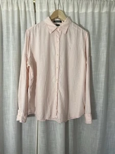Ralph Lauren 100% Linen Baby Pink Collared Button Down Shirt womens Size L. - Picture 1 of 6
