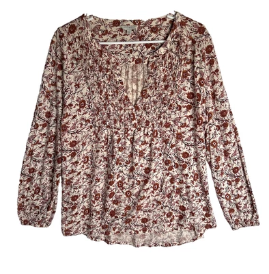Lucky Brand Smocked Split Neck Boho Floral Top Womens XL Modal Long Sleeve Shirt - Image 1 of 4