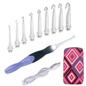 Lighted Crochet Hooks Set, Rechargeable, 9 Interchangeable Heads, Blue Pink. - Picture 1 of 6