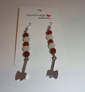 Halloween Axt Beil Ohrringe Edelstein Glow-in-the-Dark Silber Haken Handarbeit - Bild 1 von 4