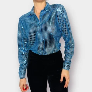 90s Necessary Objects Blue Sparkle Top - Picture 1 of 7