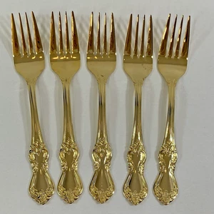 Reed & Barton Golden Marlborough acciaio inox placcato oro 5 x forchette per insalata 7" - Foto 1 di 16