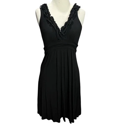 Soprano Y2K Babydoll Dress M Black Ruffle Neck Fit Flare Stretch Whimsygoth USA - Image 1 of 4
