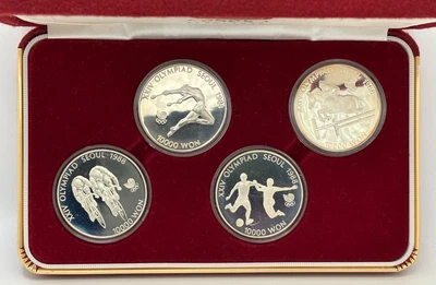 Seoul 1988 Olympics Proof Silver Coin Set - 4 10000 Won Coins - Image 1 of 4