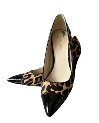 Nine West Animal Print Real Fur Heels Slim Pump Shoes Pointed Toe Size 8M - Image 1 of 4
