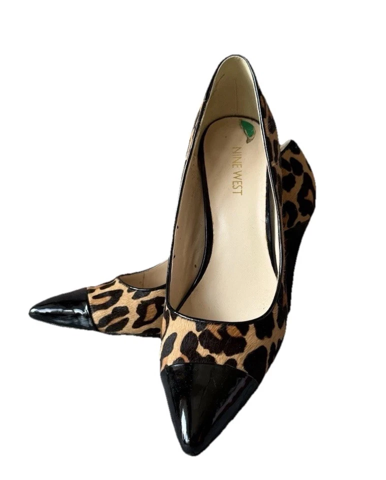 Nine West Animal Print Real Fur Heels Slim Pump Shoes Pointed Toe Size 8M - Image 1 of 4