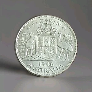 1946 Australian Florin, pre-decimal coin Uncirculated Mint Coin Silver Sheen - Bild 1 von 4