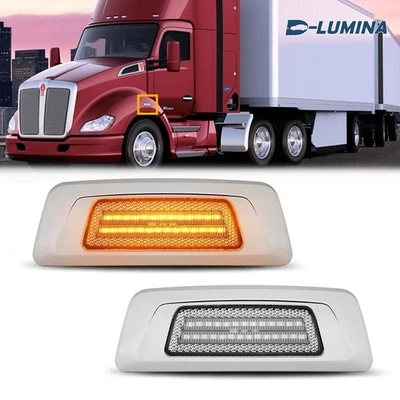 2Pcs  For Kenworth T680 T880 Dynamic LED Amber Fender Side Marker Light Foto 1 de 4