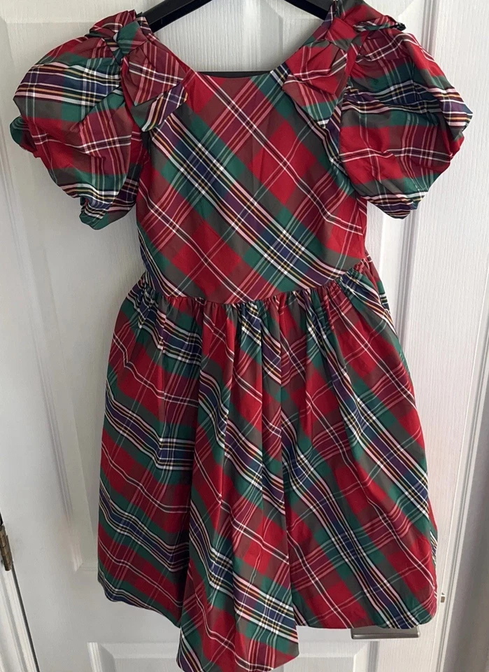 Janie And Jack HOLIDAY red green plaid taffeta Girls Size 10 dress - Image 1 of 4