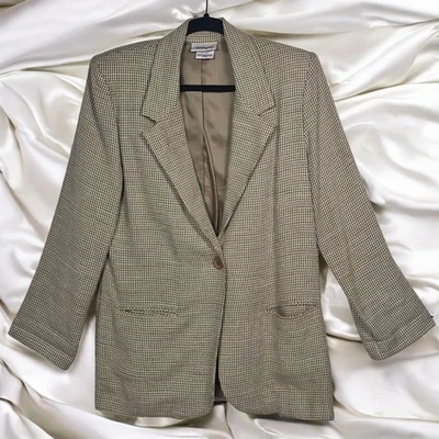 Blazer vintage Worthington para mujer pata de gallo a cuadros un botón grande? Beige Foto 1 de 4