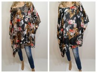 Italy Boutique 100/% Leinen Lagenlook Lange Tunika Poncho Übergrösse Taschen