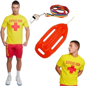 Rettungsschwimmer Kostüm Zubehör Set Shirt kurz aufblasbar Schwimmpfeife Kostüm - Bild 1 von 11