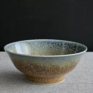 MIYA Aoi Nagashi 8.5" Ceramic Ramen Bowl Earthy Brown & Ocean Blue Made in Japan - Picture 1 of 8
