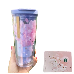 Starbucks Rare 2021 Light Blue Full Cherry Blossom Sakura Tumbler 12 Oz. + Card. - Picture 1 of 12