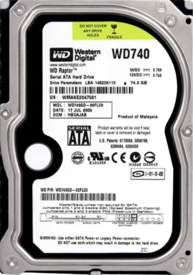 Hard Drive WD Raptor WD740GD-00FLC0 74.3GB 10000U/Min 8MB Cache SATA 3.5'' Inch - Image 1 of 3