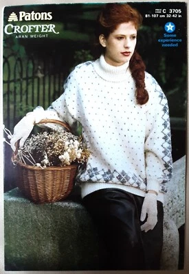 New Original Patons Crofter  Aran Ladies Polo Neck Sweater Knitting Pattern 3705 - Image 1 of 3