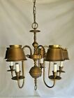 Vintage Hanging Light Fixture Chandelier 5 Light Antique Brass Lamp Shades Parts