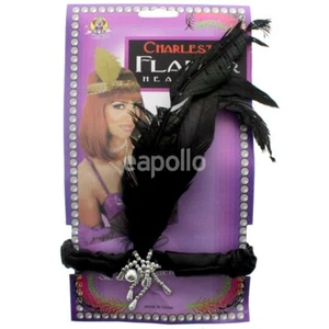 Charleston Flapper Headpiece Silver with Black Feathers - Picture 1 of 2