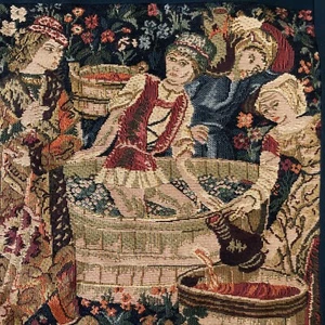 Vendange European Tapestry Panel Grape Treading Wine Making 9 x 9 France - Picture 1 of 21
