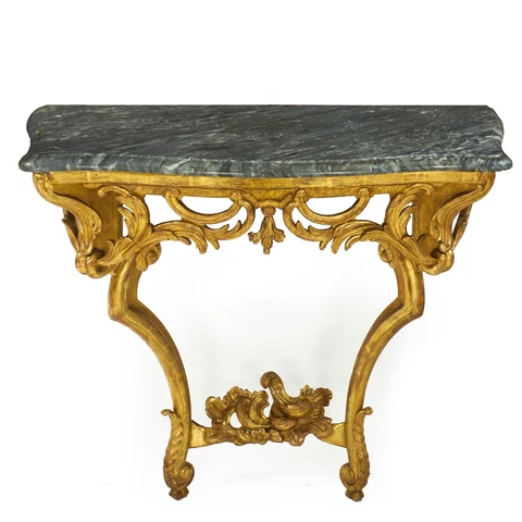 Rococo Style Carved Giltwood Pier Console Table with Marble Top, 19th Century Cover