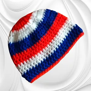 Crochet Baby hat Beanie Newborn Unisex Handmade Red White Blue Patriotic Boho - Picture 1 of 6