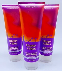 3 BATH & BODY WORKS HAPPY VIBRACIONES 24 HORAS CREMA CORPORAL HUMEDAD ÁCIDO HIALURÓNICO 8 oz - Imagen 1 de 8