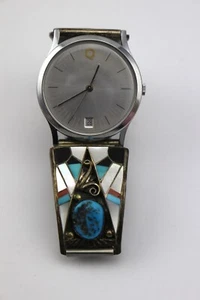 Reloj Pulsera TIMEX Vintage Plata Esterlina Turquesa Coral Incrustación Banda Elástica - Imagen 1 de 6